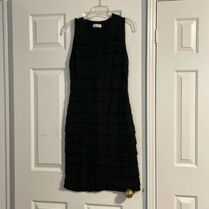 Black layered Calvin Klein shift dress.  Great on its own or layer with turtle